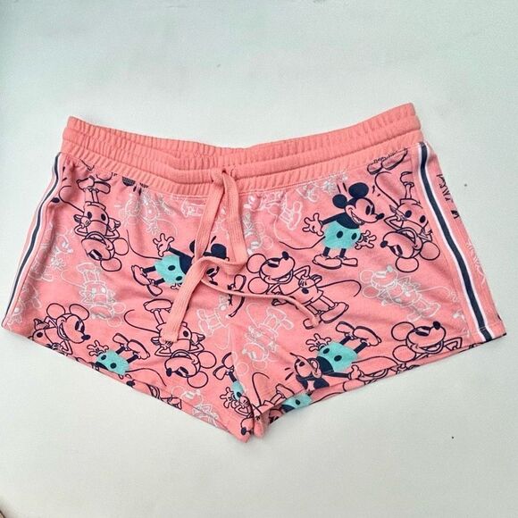 Disney Women’s Large Sleepwear Pajama Shorts Mickey Mouse Print Drawstring Pink - Picture 1 of 6